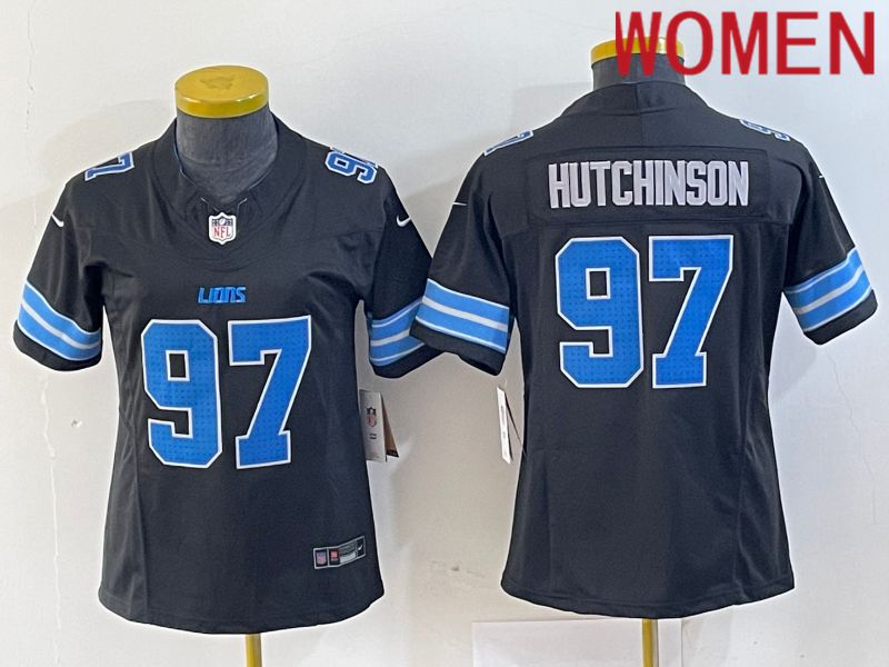 Women Detroit Lions 97 Hutchinson Black Three generations 2024 Nike Vapor F.U.S.E. Limited NFL Jersey